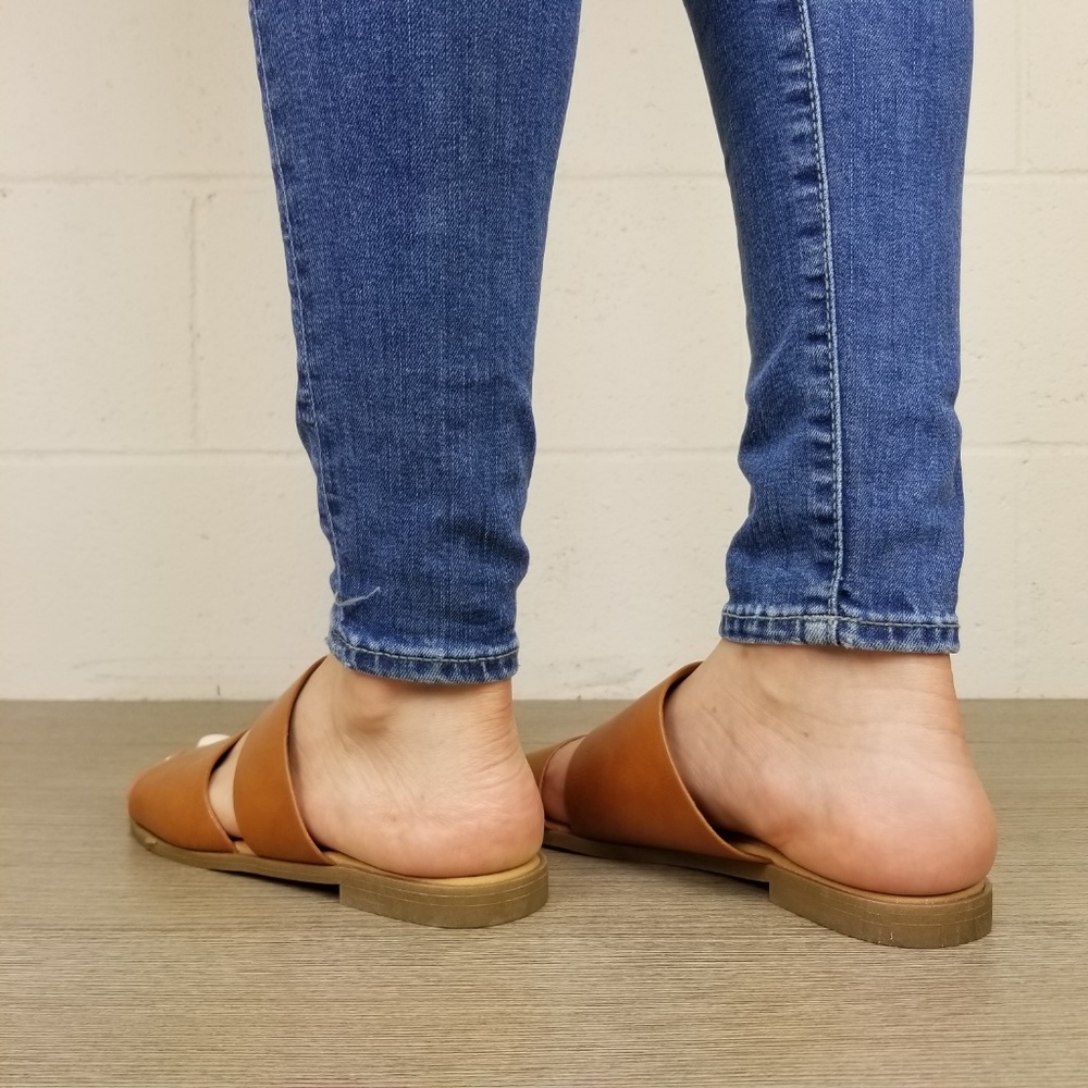 Tan Vegan Leather Flat Comfort Sandal -H - Picture 6 of 7